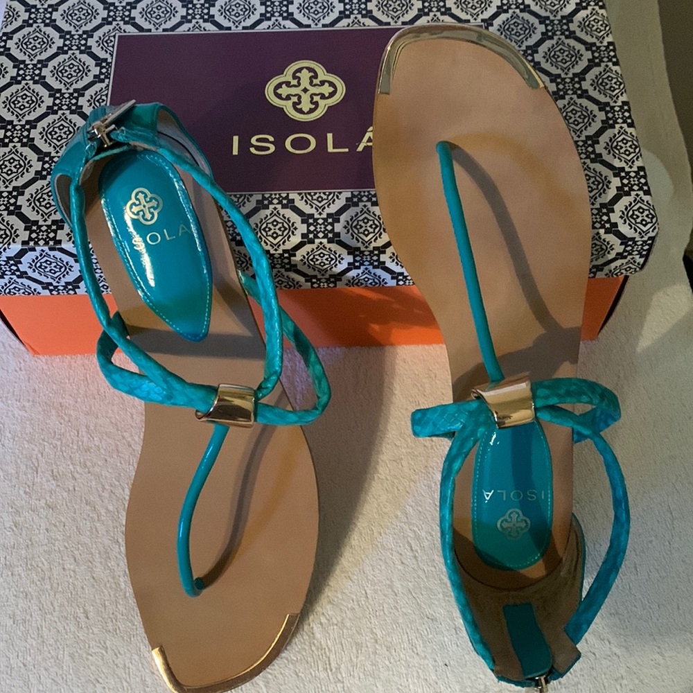 Isola Adelina Aqua Snake Print Sandals Sz 9